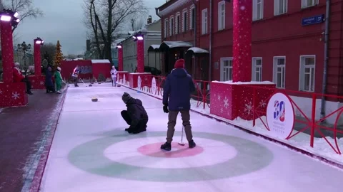 Yellow ice curling bat 2022 Stock Footage 169959933