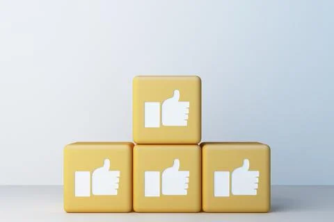Yellow Like icon 3d box with white background. 3d rendering Stock Illustration