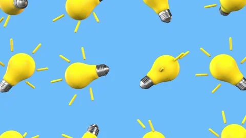 Yellow Idea Bulbs Falling on Blue Background. Innovation and Bright Concepts. 4K Stock Footage 287467171