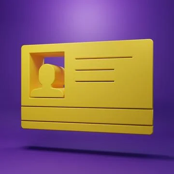 Yellow Identification badge icon isolated on purple background. It can be u.. Stock Illustration
