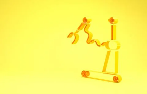 Yellow Industrial machine robotic robot arm hand factory icon isolated on yel Illustrazione stock