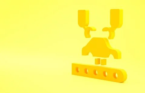 Yellow Industrial machine robotic robot arm hand on car factory icon isolated Illustrazione stock