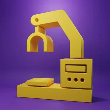 Yellow Industrial machine robotic robot arm hand factory icon isolated on p.. Stock Illustration