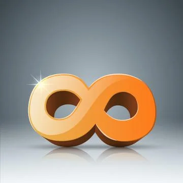 Yellow infinity, realistic 3d icon. Stock Illustration