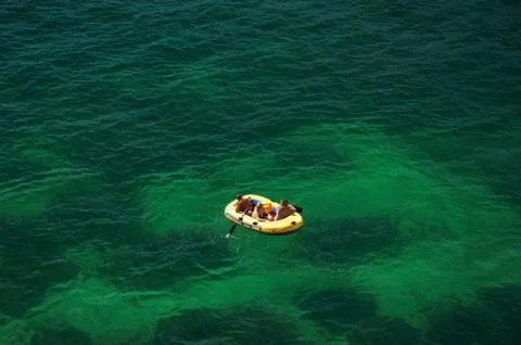 Yellow inflatable boat Foto stock