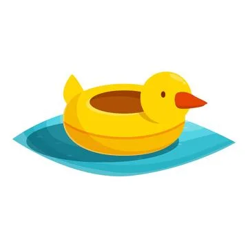 Yellow inflatable duckling pool float is lying on blue towel Stock Illustration