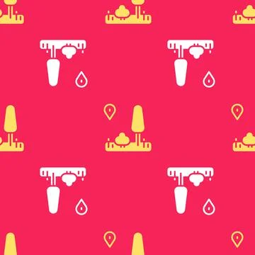 Yellow Infographic of city map navigation icon isolated seamless pattern on red イラスト素材