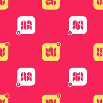 Yellow Infographic of city map navigation icon isolated seamless pattern on red Stock Illustration