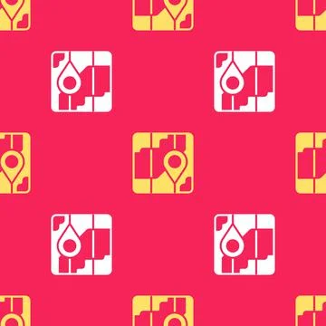 Yellow Infographic of city map navigation icon isolated seamless pattern on red イラスト素材
