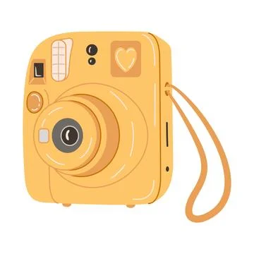 Yellow Instant camera device. Hand drawn trendy flat style on white Illustrazione stock