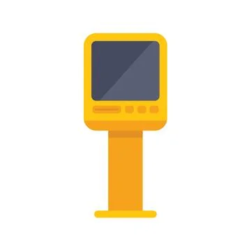 Yellow interactive information kiosk with blank screen displaying important.. Stock Illustration