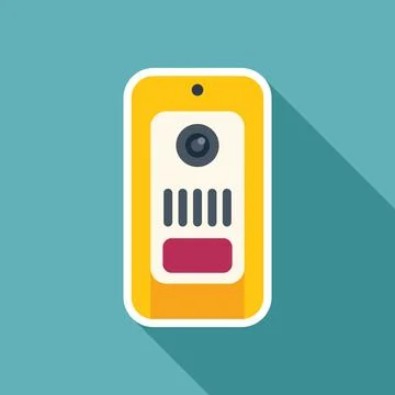 Yellow intercom system hanging on a teal wall is monitoring the entrance Stock Illustration