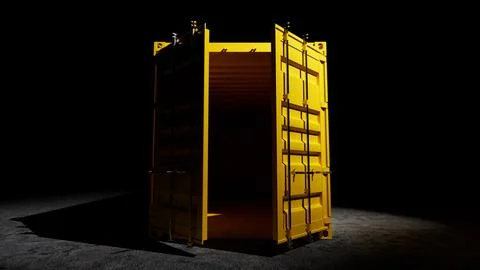 Yellow intermodal container open on dark background Stock Illustration