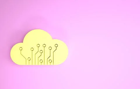 Yellow Internet of things icon isolated on pink background. Cloud computing d Stock Illustration