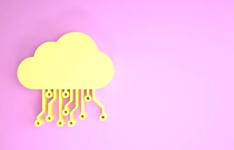 Yellow Internet of things icon isolated on pink background. Cloud computing d Stock Illustration