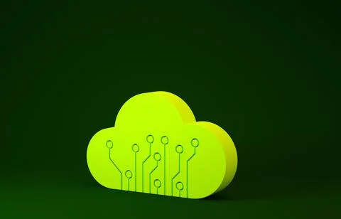 Yellow Internet of things icon isolated on green background. Cloud computing  イラスト素材