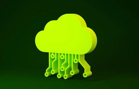 Yellow Internet of things icon isolated on green background. Cloud computing  Stock Illustration