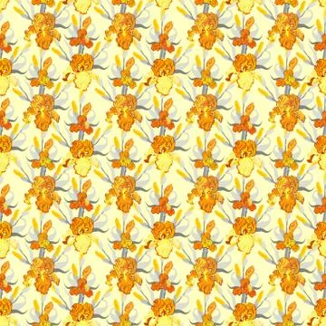 Yellow iris flower seamless pattern background. Stock Illustration