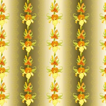 Yellow iris flower seamless pattern background. Stock Illustration