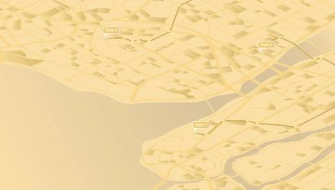 Yellow isometric city map with river coastline and multiple navigation paths Stock-Illustration