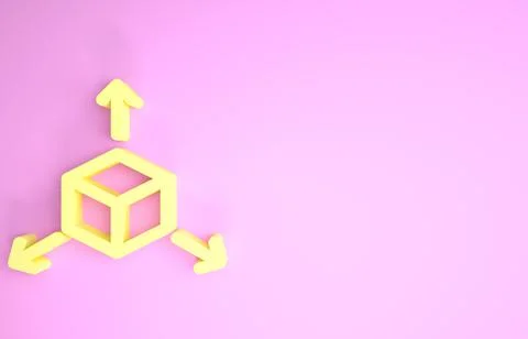 Yellow Isometric cube icon isolated on pink background. Geometric cubes solid Stock Illustration