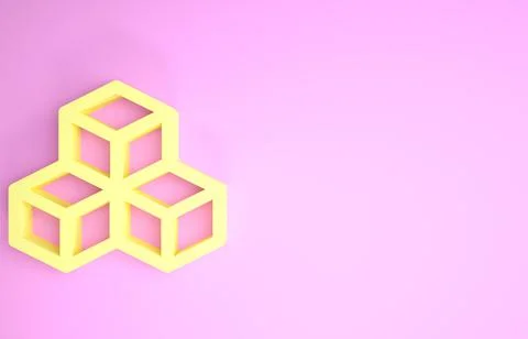 Yellow Isometric cube icon isolated on pink background. Geometric cubes solid Stock Illustration
