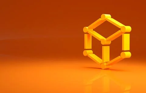 Yellow Isometric cube icon isolated on orange background. Geometric cubes solid Stock Illustration