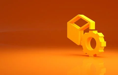 Yellow Isometric cube icon isolated on orange background. Geometric cubes solid Stock Illustration
