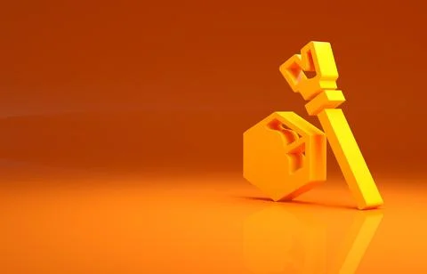 Yellow Isometric cube icon isolated on orange background. Geometric cubes solid Stock Illustration