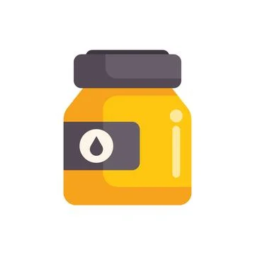 Yellow jar containing engine oil with a black cap and label Stock Illustration