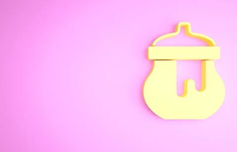 Yellow Jar of honey icon isolated on pink background. Food bank. Sweet natural Illustrazione stock