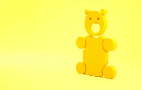 Yellow Jelly bear candy icon isolated on yellow background. Minimalism concep Stock Illustration