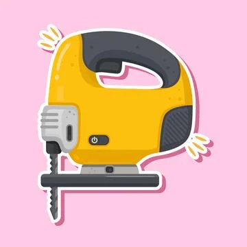 Yellow jigsaw power tool for carpentry and DIY projects sticker Stock Illustration