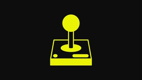 Yellow Joystick for arcade machine icon isolated on black background. Joystick Stock Footage 233089006