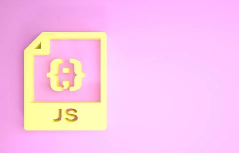 Yellow JS file document. Download js button icon isolated on pink background. Stock Illustration