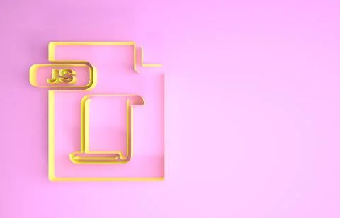 Yellow JS file document. Download js button icon isolated on pink background. Stock Illustration