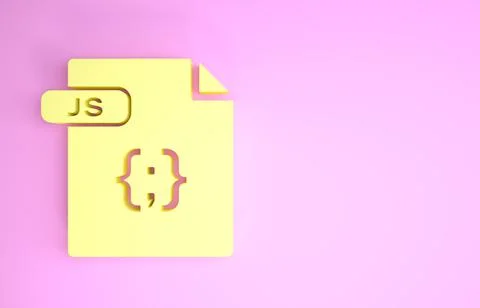 Yellow JS file document. Download js button icon isolated on pink background. Stock Illustration