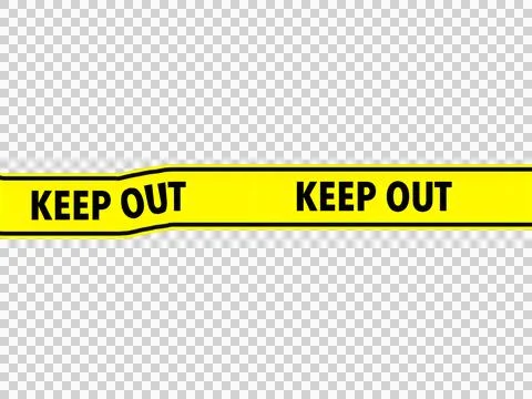 Yellow keep out warning tape on white background isolated on transparent ba.. Illustrazione stock