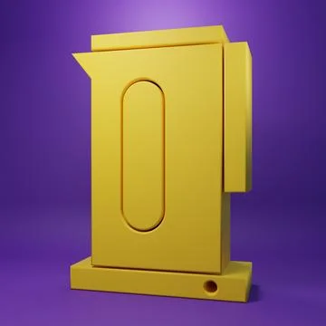 Yellow Kettle with handle icon isolated on purple background. Teapot icon. .. Illustration