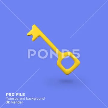 Yellow key isolated 3d render icon illustration PSD Template