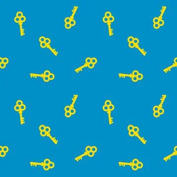 Yellow keys pattern on blue background Stock Illustration