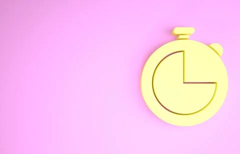 Yellow Kitchen timer icon isolated on pink background. Cooking utensil. Minim Illustrazione stock