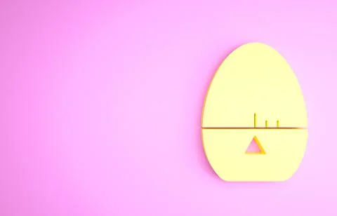 Yellow Kitchen timer icon isolated on pink background. Egg timer. Cooking ute 스톡 일러스트