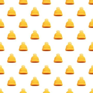 Yellow knitted winter beanie hat seamless pattern Stock Illustration