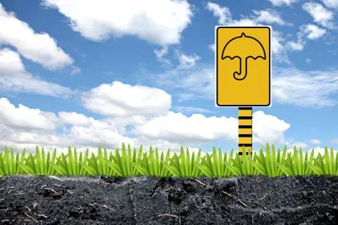 Yellow label with an umbrella attached. Photos