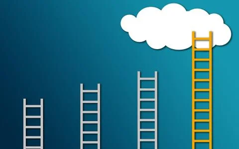 Yellow ladder to cloud on blue background 스톡 일러스트