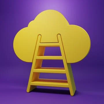Yellow Ladder leading to cloud icon isolated on purple background. Stairs l.. Stock Illustration