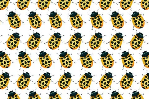 Yellow ladybird pattern on white. Insects background Illustrazione stock