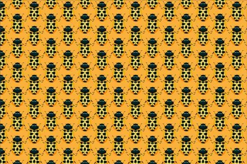 Yellow ladybird pattern on yellow. Insects background Stock Illustration