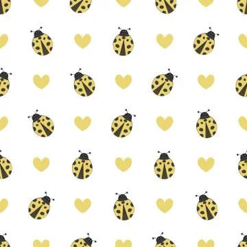 Yellow Ladybird Seamless Pattern Vector Stock Illustration